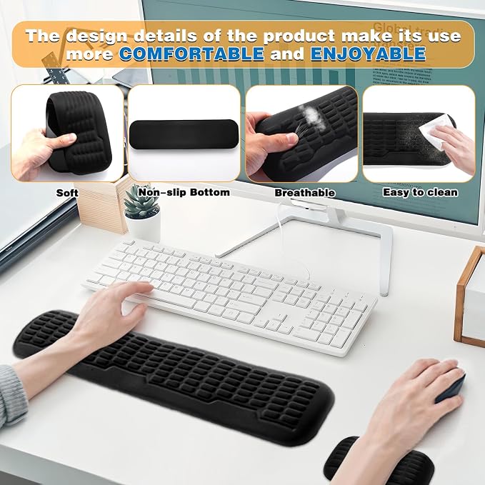 UnivoColors Compact-Sized Keyboard & Mouse Wrist Rest Set-Ergonomic 3.0 Upgrade with Wave Curve Support,Non-Slip Base,Perfect for Work & Gaming(Lavender)