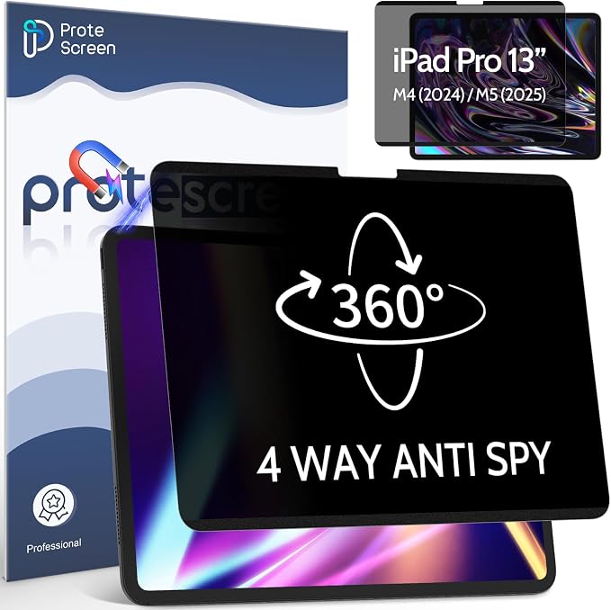 360° Magnetic Privacy Screen for iPad Pro 13 Inch M4/ M5 [2024/2025 7/8th Gen], 4 Way Privacy Removable Anti Glare Blue Light Filter Shield Film Anti Spy Protector