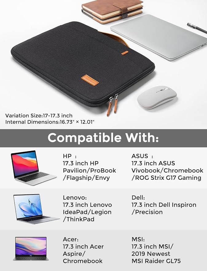 DOMISO 17.3 inch Laptop Case Sleeve Protective Cover Compatible with 17.3 inch HP Pavilion Envy 17/Lenovo IdeaPad/Acer/ASUS/Dell/Alienware/LG Gram,Water Resistant Computer Case Bag with Handle,Black