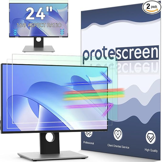 [2-Pack] 24 Inch Anti Blue Light Screen Protector Compatible With Lenovo Hp Dell Acer Asus Samsung etc Monitor 16:9 Aspect, Removable Anti Glare Filter Uv Blocker Shield Cover Eye Protection Film Laptop