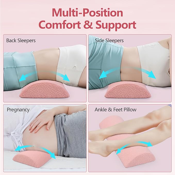 Cozyhealth - 3.15" H*23.6" L - Soft Lumbar Pillow for Sleeping, Memory Foam Back Lumbar Support Cushion for Lower Back Pain Relief Bed Waist Sleep Support Pillow for Side, Back Sleepers (Pink, Large)