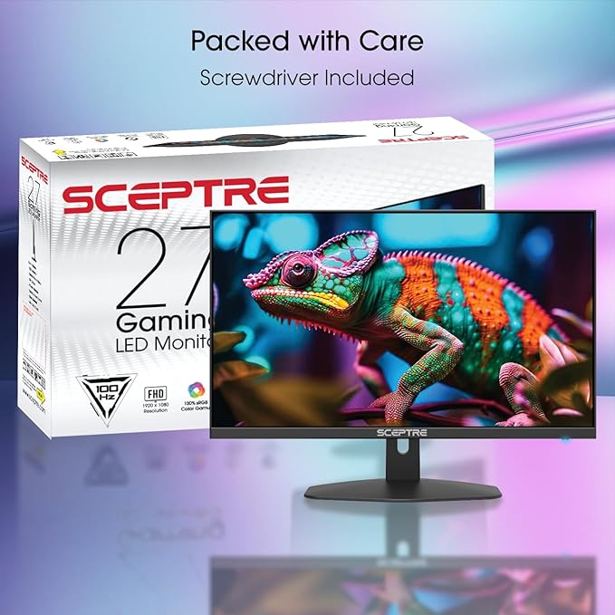 Sceptre 27-inch Prime Gaming Monitor 100Hz 1ms DisplayPort HDMI x2 100% sRGB AMD FreeSync Build-in Speakers, Eye Care Frameless Machine Black 2025 (E275W-FW100T Series)