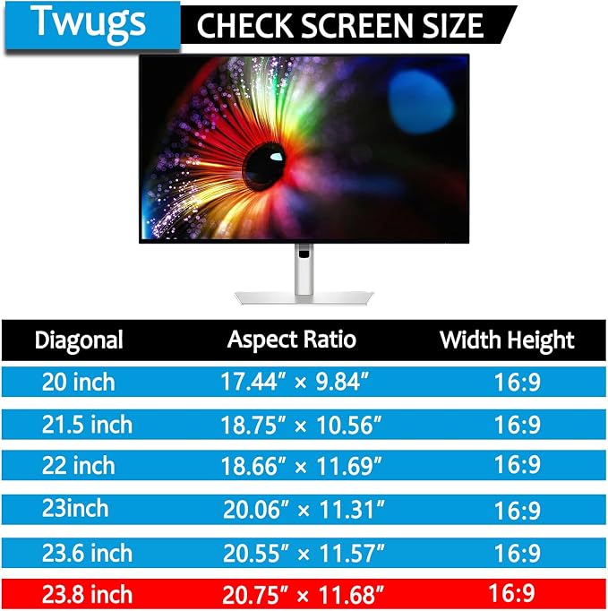 [5 Pack] 23.8 Inch Computer Privacy Screen for 16:9 Aspect Ratio Widescreen Monitor, Eye Protection Anti Glare Blue Light Filter Shield, Removable Anti-Scratch Anti Spy Protector