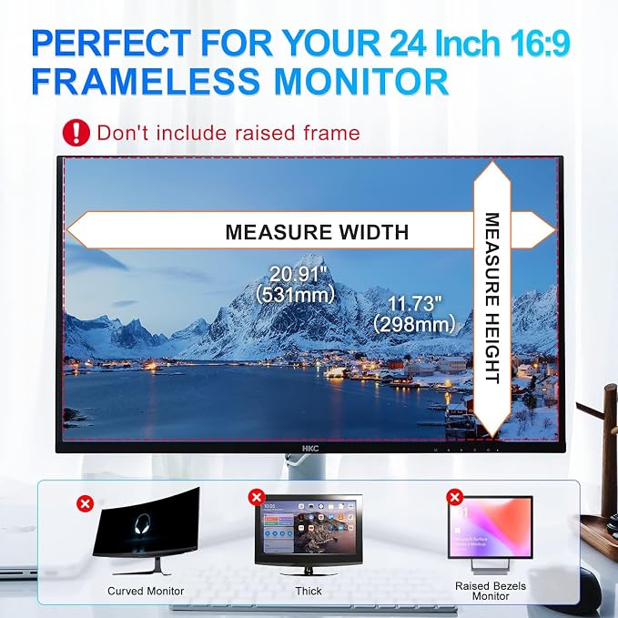 Magnetic 24 Inch Privacy Screen for Computer Monitor 16:9 Aspect Ratio, Hanging Removable Anti-Blue/Glare Protector Film, Anti Spy Desktop Security Private Filter 24in