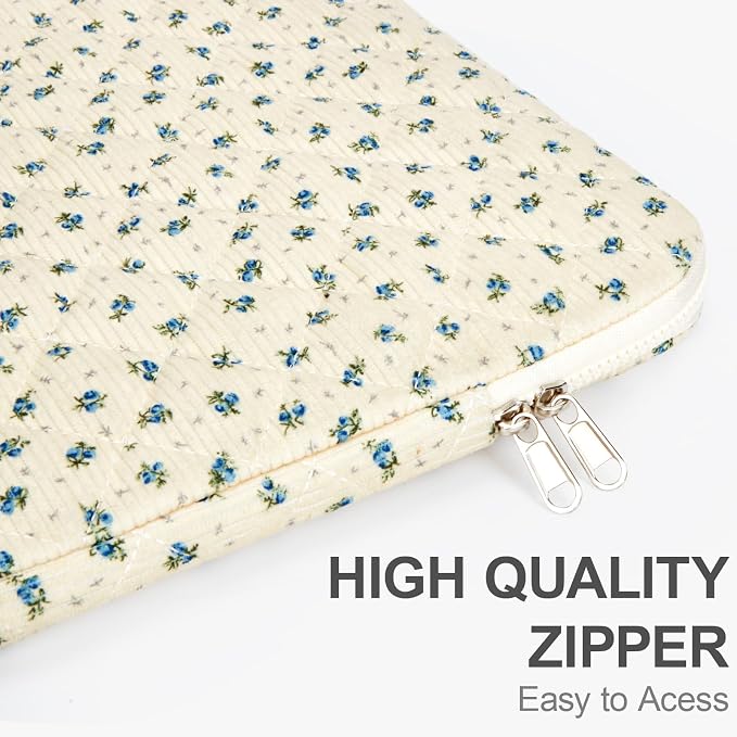 Puffy Laptop Sleeve 13-15.6 Inch Corduroy Quilted Laptop Protective Case Cute Floral Computer Sleeve Protective for MacBook