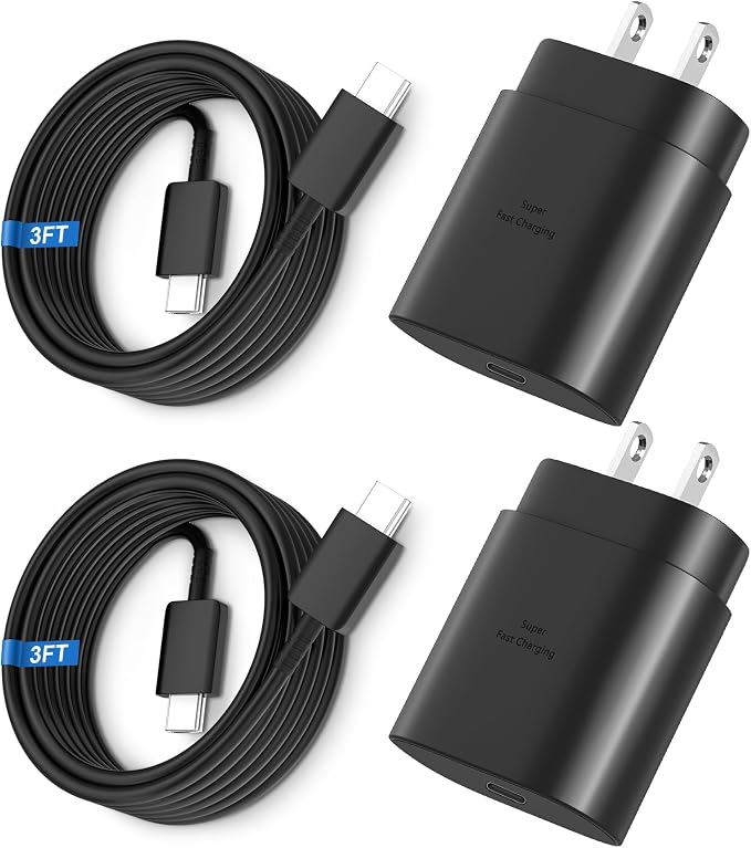 Super Fast Charger Type C, 25W USB C Wall Charger Fast Charging for Samsung Galaxy S26 Ultra/S26/S26+/S25 Ultra/S25/24 Ultra/S24/S23 Ultra/S22 Ultra with 3FT Long Android Type C Charger Cable 2Pack