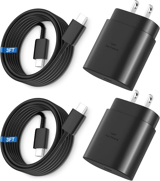 Super Fast Charger Type C, 25W USB C Wall Charger Fast Charging for Samsung Galaxy S26 Ultra/S26/S26+/S25 Ultra/S25/24 Ultra/S24/S23 Ultra/S22 Ultra with 3FT Long Android Type C Charger Cable 2Pack