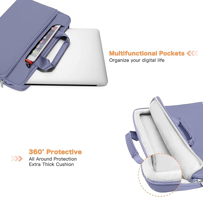 MOSISO 360 Protective Laptop Bag 15.6 inch, 15-16 inch Computer Bag Compatible with MacBook Air 15 inch/Pro 16 inch, HP,Dell,Lenovo,Asus,Notebook, Laptop Carrying Case with Strap&Handle, Lavender Gray