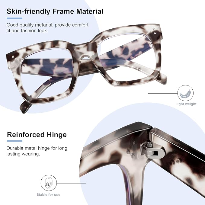 Ovresized Blue Light Blocking Glasses for Women Men Square Computer TV Eyeglasses