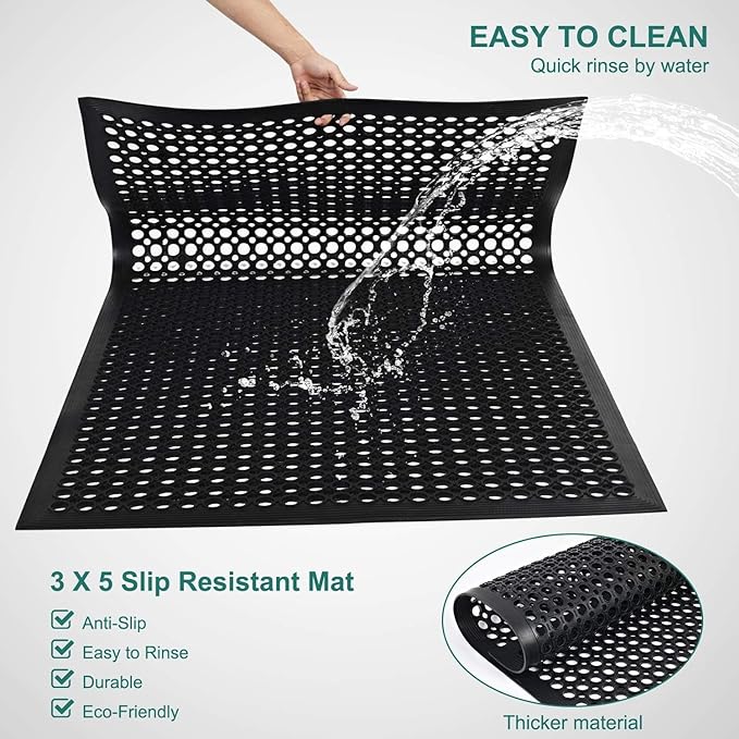 Anti Fatigue Rubber Mats - 2 Pack Restaurant Kitchen Non-Slip Bar Floor Entry Door Drainage Mats - Indoor/Outdoor Use - 36 x 60 Inches