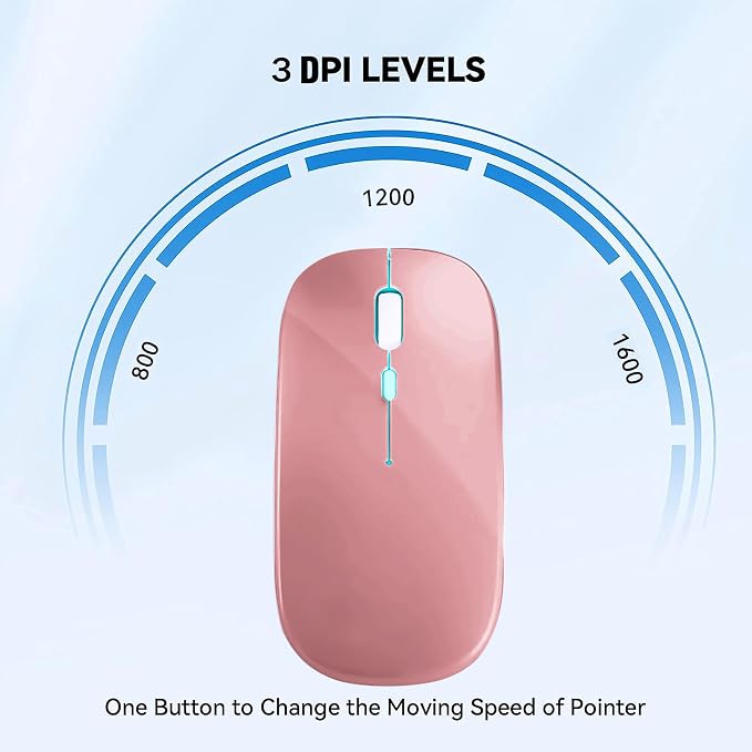 WREANU Wireless Bluetooth Mouse Rechargeable Laptop Mice with LED Lights Silent Slim Use(BT5.2 & 2.4G Portable USB) Dual Mode Computer Mouse for Laptop/iPad/Tablet/Apple/Computer/Mac(Rose Gold)