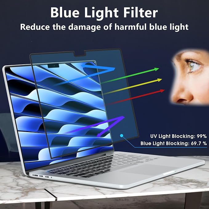 FILMEXT Macbook Air 15 inch Screen Protector (2026-2023, M5 M4 M3 M2) Mddel A2941 A3114 A3241, Anti-Glare Anti-Blue Light Filter Bubble Free Eye Protection Macbook Air 15.3"