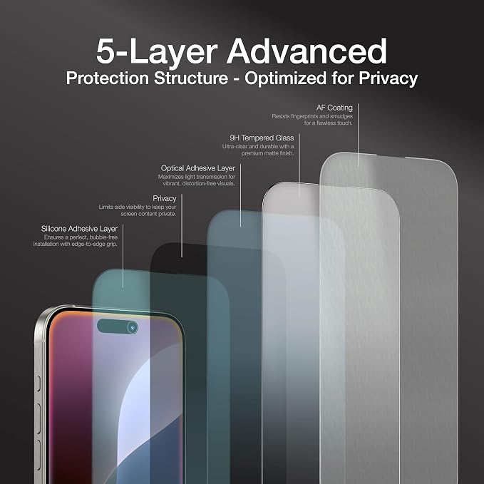 AMAZINGthing for iPhone 16 Plus [Titan - Privacy] Screen Protector, Anti Spy, 9H Tempered Glass, Built-in Dust Filter Full Coverage, Case‑Friendly, Oleophobic, Bubble‑Free Application, 2 Pack