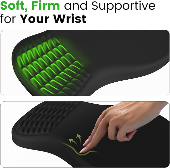 MEKASS Ergonomic Mouse Pad with Wrist Rest, Memory Foam Wrist Support for Carpal Tunnel Pain Relief, Non-Slip PU Base, Comfortable Mousepad for Office Home (Black)