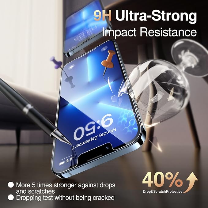 SMARTDEVIL 3 Pack Tempered Glass for iPhone 13 Pro Max Screen Protector, Military-Grade Shatterproof Protection, 9H Hardness, Fast & Easy Installation, Case Friendly Design