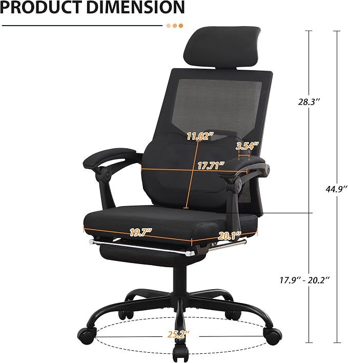 Qulomvs Ergonomic Office Chair with Massage&Heated Lumbar Support, Kneading Massage Office Chair with Foot Rest, Reclining Home Office Desk Chair Adjustable Mesh Computer Desk Chair with Wheels