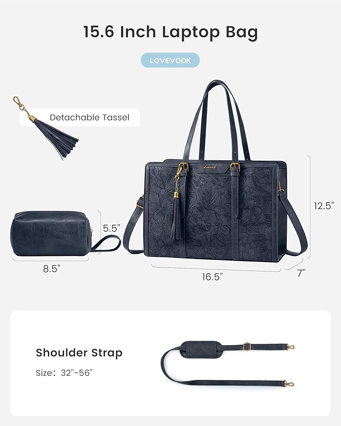 LOVEVOOK Laptop Bag for Women Vintage Leather Work Tote 15.6 inch Large Capacity Computer bag with Clutch Purse for Office, Travel, Casual