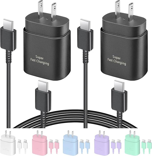 AISNI USB C Charger, 2 Pack 25W Type C Charger Fast Charging with USBC Chargers Cable 6 FT Android Phone Charge for Galaxy S25/ /S24/S23+/S22/S21/S20/Phone 17 16 15 Pro Max 16 15 Plus-Black