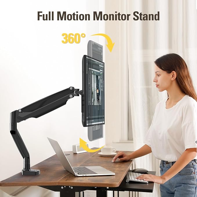 Single Monitor Mount Stand for 22-40" Computer Screens, Heavy Duty Gas Spring Monitor Arm Holds Up to 30.9 lbs, Adjustable Vesa Mount with C-Clamp & Grommet Base, Black