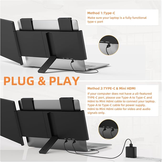 Laptop Screen Extender, 14" FHD IPS 1080P Portable Monitor for Laptop Mini HDMI/Type-C PC Display Extender Fits 14"-16.5" Laptops,Plug & Play for Windows/Mac/Android/Switch/PS5