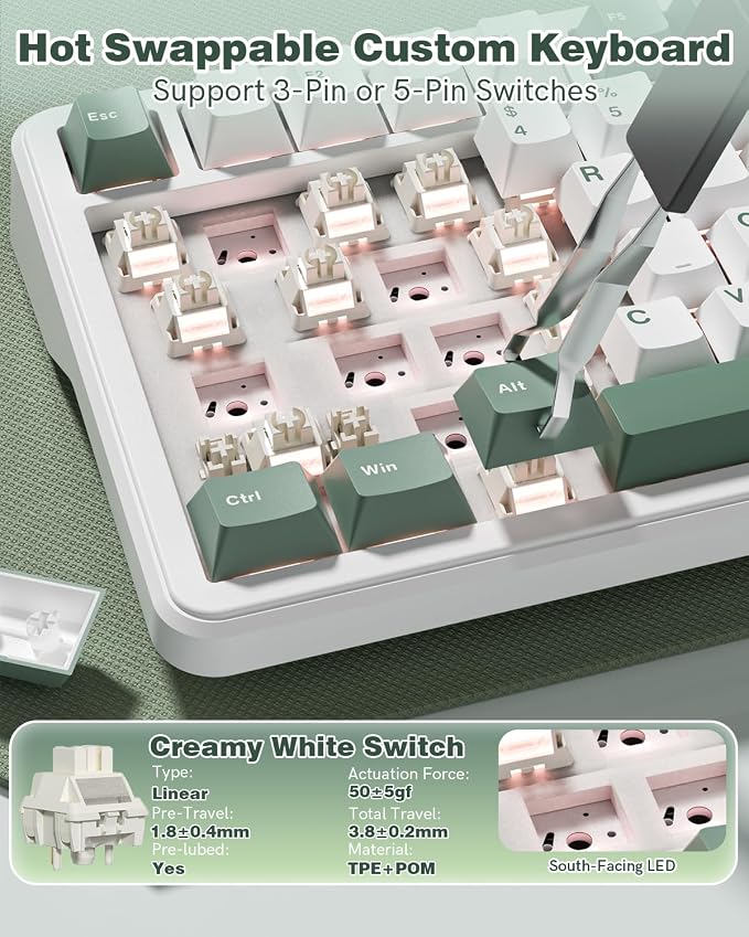 L75 75% Mechanical Keyboard, Wireless Gaming Keyboard with Multifunction Knob, Creamy Gasket Structure, Hot Swap, RGB Backlight, PBT Keycap, Custom Driver, Compact Layout for Win/Mac/PC