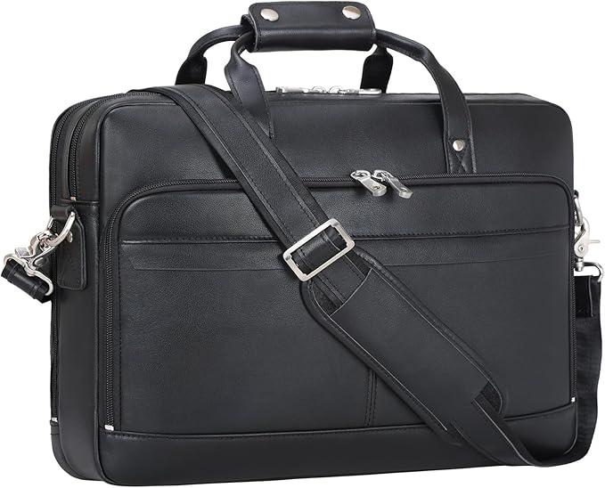 Masa Kawa Leather Briefcase for Men 17/15.6" Laptop Crossbody Shoulder Messenger Bag Business Travel Work Attache Case