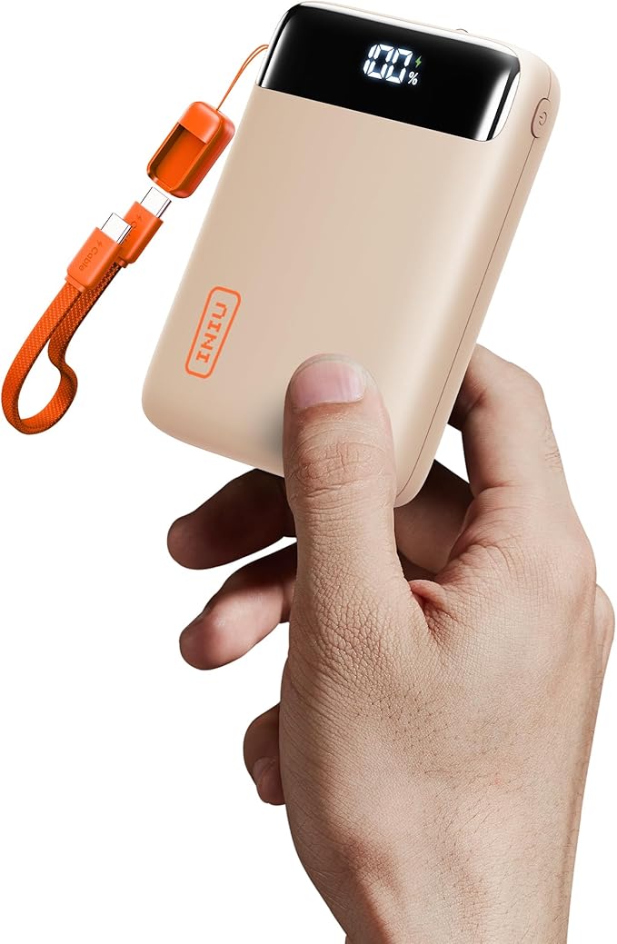 INIU Smallest 20000mAh Power Bank, 22.5W PD Fast Charging Portable Charger with USB-C Cable, Flight-Safe Battery Pack for Travel & Women Daily Commute & Gift, Mini Size for iPhone Samsung iPad, Beige