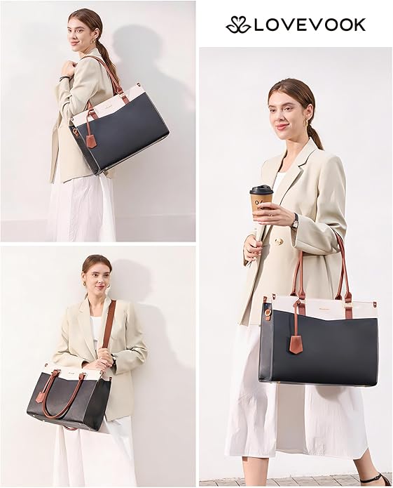 LOVEVOOK Laptop Bag for Women, 2-in-1 Tote Purse with Clutch & Cup Holder, Waterproof Briefcase for Work Travel