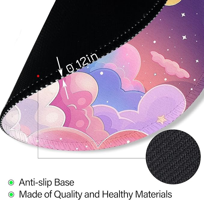 Kawaii Moon Cloud Star Sky Night Mouse Pad, Small Round Mouse Pads for Desk, Mini Travel Mousepad for Wireless Computer Laptop, Pastel Purple Lilac Violet Office Desk Accessories