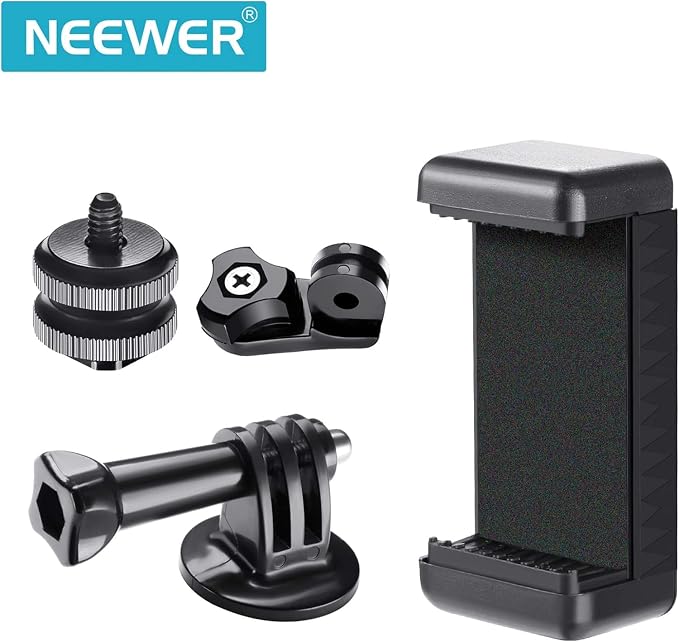 NEEWER Phone Holder/Hot Shoe Mount Adapter Kit Action Camera Mount Compatible with GoPro Hero 12 11 10 9 8 7 6 5 DJI OSMO Action 4 3 2 iPhone 15 Pro Max 14 13 Pro Samsung S23 for DSLRs Ring Light