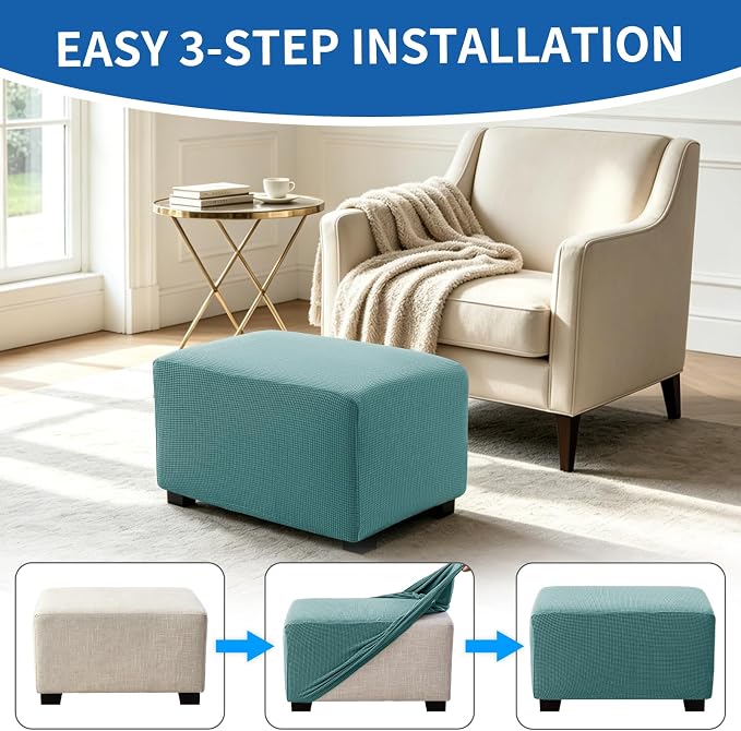Ottoman Covers Ottoman Slipcovers Folding Storage Stool Washable Furniture Protector,Elastic Foot Stool Foot Rest Protector for Living Room Bedroom,Large,Light Blue