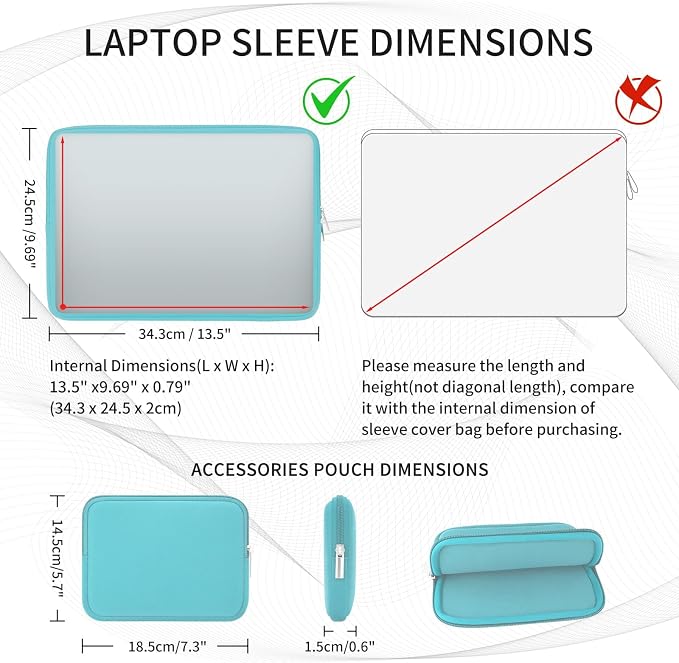 RAINYEAR 14 Inch Laptop Sleeve Case Protective Soft Padded Zipper Cover Carrying Computer Bag with Accessories Pouch, Compatible with 14" Notebook Tablet Chromebook (Blue)
