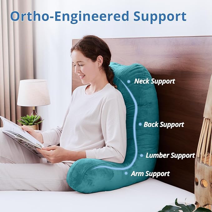 Sasttie 25-inch Reading Pillows for Sitting in Bed Adult, Jumbo Velvet Back Pillow Bed Sitting Up, XL High Back-Rest Support Cushion for Sit Up on Couch & Floor, Oeko-Tex Certified, Teal Blue