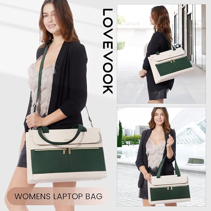 LOVEVOOK Laptop Tote for Women - 15.6 Inch Professional Leather Computer Briefcase with Waterproof Handbag Shoulder Bag Large Capacity Business Teacher Office Crossbody Purse