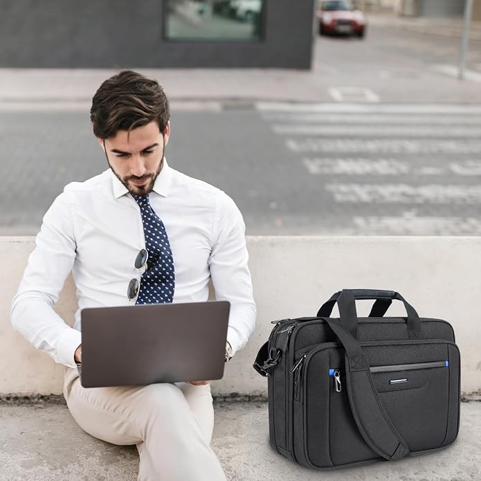 VANKEAN Laptop Briefcase Premium Laptop Case Fits Up to 17.3 Inch Business Shoulder Bag Laptop Expandable Water-Repellent
