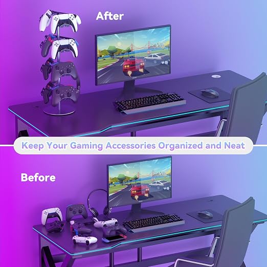 4 Tiers 360 Degree Rotatable Game Controller Stand for PS5 Xbox Nintendo Switch PS4, Aluminum Alloy Headset Controller Holder for Desk, Universal Gaming Headphone Stand Organizer Rack, Grey