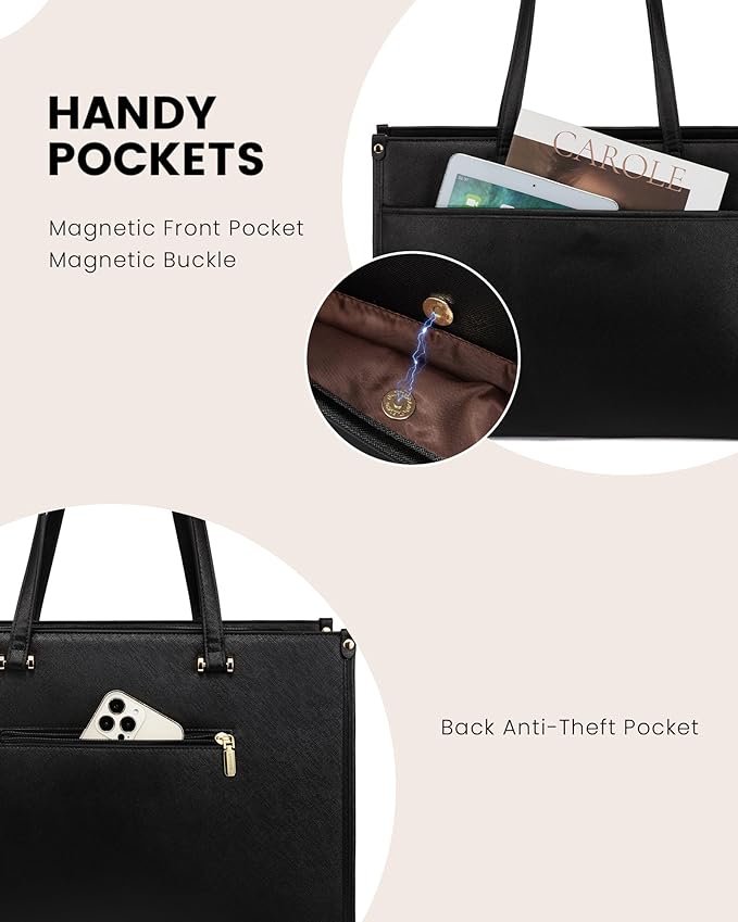 LOVEVOOK Laptop Tote Bag for Women, 15.6 inch 2-in-1 Professional Work Bag Business Briefcase with Clutch Purse, Waterproof Leather Computer Handbag for Teacher Office Travel