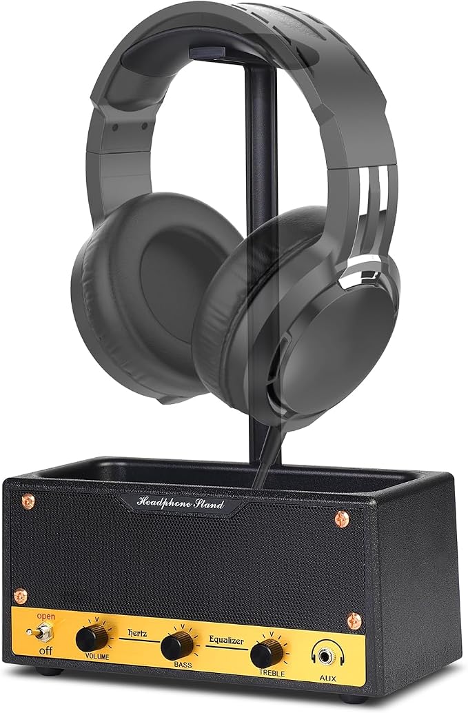 Headphone Stand with Cable Storage, Display Music Lovers' Decorative Items & Suitable Headphone Holder, Contains 1 Base 1 Support Rod 1 Headrest (Metal Texture Black)