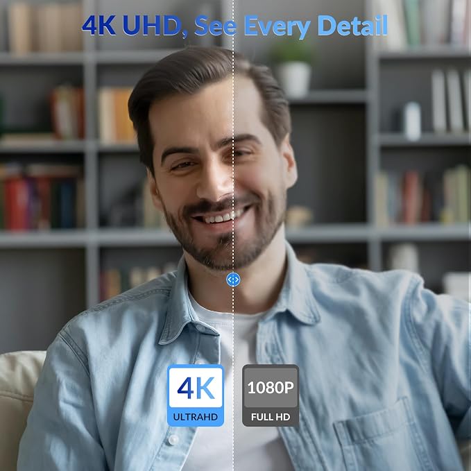 4K Webcam for PC with PDAF & CDAF Dual-autofocus, Ultra 4K HD, 2 Noise Reduction Mics, Auto Light Correction, USB-A, Privacy Cover, 79°FOV, Streaming Camera for PC, Mac, Laptop, Video Calls