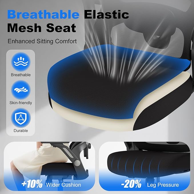 Ergonomic Office Chair, High Back Home Desk Chair with Adjustable Lumbar Support, Flip-Up Arms, Headrest, 90-135° Tilt Lock, Wide Big and Tall Mesh Computer Seating with Wheels