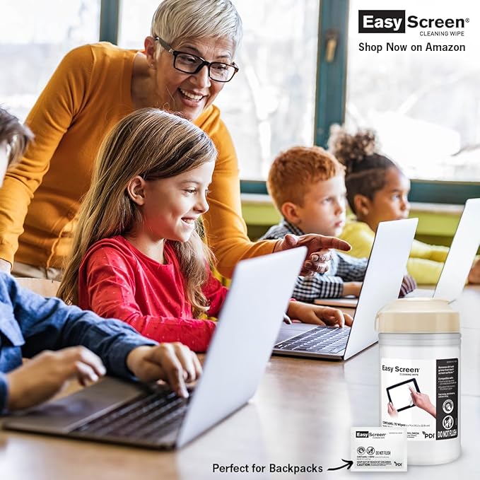 Easy Screen Cleaning Wipes, Electronic Screen Cleaning, Laptops, Monitors, Phone, Tablet, TV Screen Cleaning Wipe, 70 Wipes per Canister, Large 9"x 6" Durable Wipe (Pack of 2)