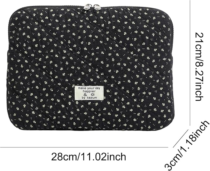Puffy Laptop Sleeve 13-15.6 Inch Corduroy Quilted Laptop Protective Case Cute Floral Computer Sleeve Protective for MacBook (Black Ditsy Floral, 11 Inch)