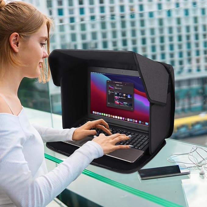 Laptop Sun Shade,Laptop Sun Glare Shield Privacy Screen Hood Computer Sunshade Bag for Working Outside Outdoor Foldable Computer Shield Cover Outside 12-14''(Patent Pending)