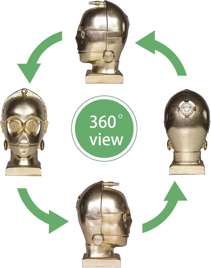 Home Decor Office Living Room Decor Robot Head Headphone Stand, Gold Metallic Finish, 10.63 x 7.09 x 5.91 inches, Decorative Display Holder for Gaming Headsets