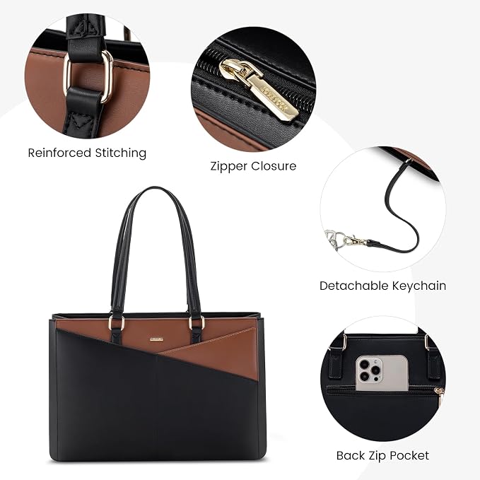 LOVEVOOK Laptop Tote Bag for Women, Office Work Bag Briefcase fit for 15.6 inch Laptop, Large Capacity Teacher Computer Bag Handbag Black/Brown