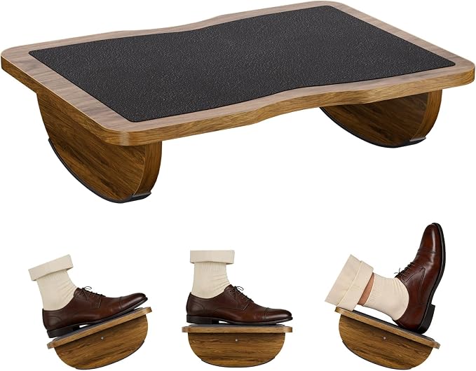 Ergonomic Wooden Footrest for Under Desk, Foot Rest with Anti-Slip Surface, Comfortable Desk Foot Stool for Office Home Gaming, Improve Posture & Promote Blood Circulation
