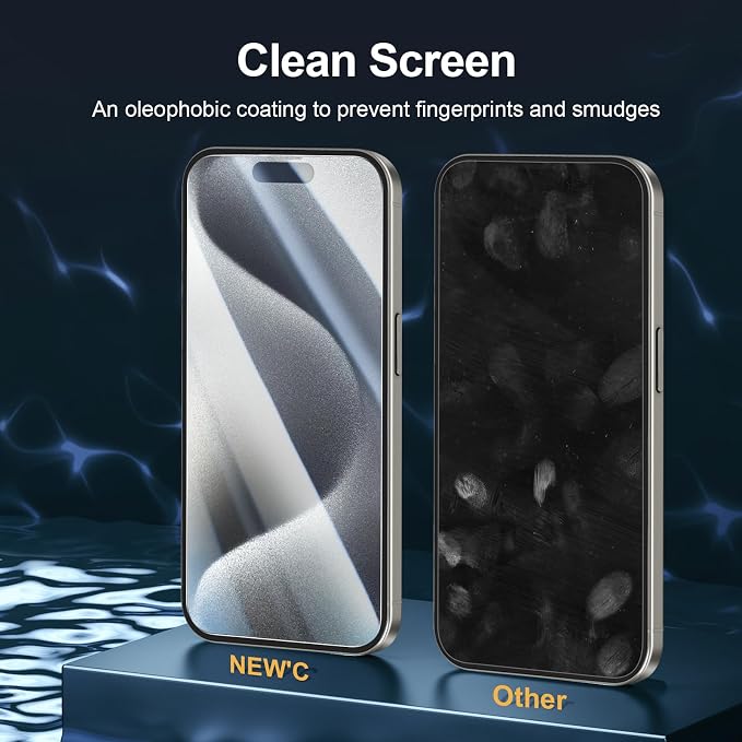 NEW'C 3x for iPhone 15 Pro Screen Protector (6.1 inches)+ 3x Camera Lens Protector, Sensor Protection, Case Friendly Tempered Glass Film + Dust Plug- Easy installation tool include