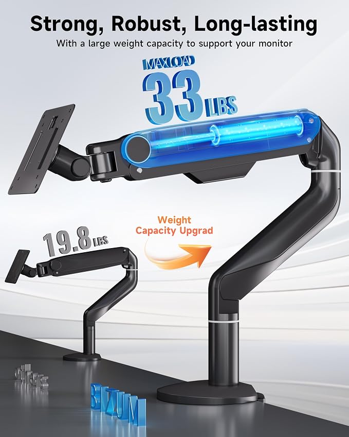 BIZUM Heavy Aluminum Monitor Stand 17 to 43 Inch Monitor Arm, Adjustable-Monitor Mount up to 33lbs with Clamp and Grommet Base, VESA 75x75/100x100mm Black