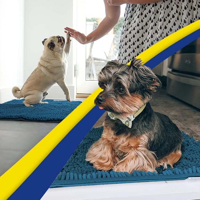 Muddy Mat® | Super Absorbent Door Mat Indoor, Microfiber Quick Dry Chenille Entryway Rug, Non-Slip Front Door Mat, Indoor Mats for Entryway, Machine Washable Pet Rug, Atlantic Blue 28"x18"