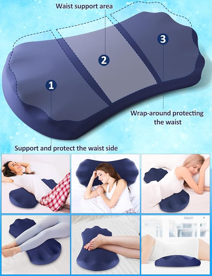 Fledano Lumbar Support Pillow for Bed – Memory Foam Lower Back Pain Relief Pillow for Sleeping, Ergonomic Lumbar Pillow for Side & Back Sleepers, Sciatica & Hip Pain Relief, Washable Cooling Cover